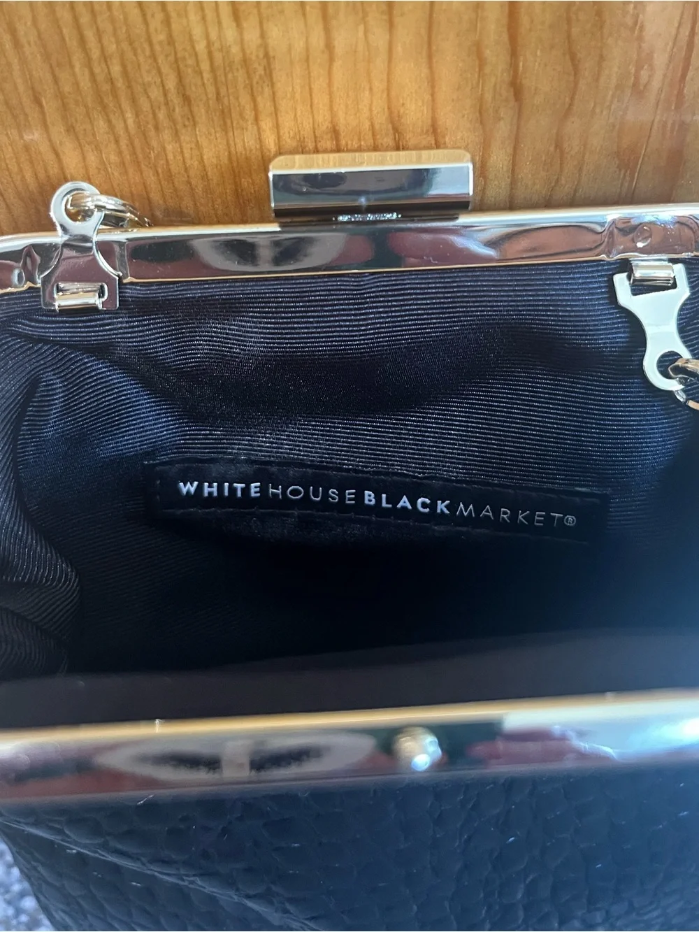 White House Black Market Black Croc-Embossed Frame Wristlet Clutch